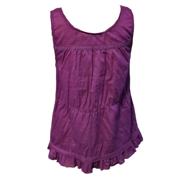 AEO Purple Ruffle Hem Tank Top Sz 4 Crochet Trim Boho Cottagecore 100% Cotton - Picture 4 of 12